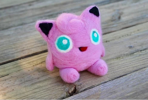 Felted Pink Puff Creature Sculpture