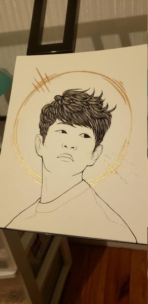 SHINee Onew ink and gold painting picture