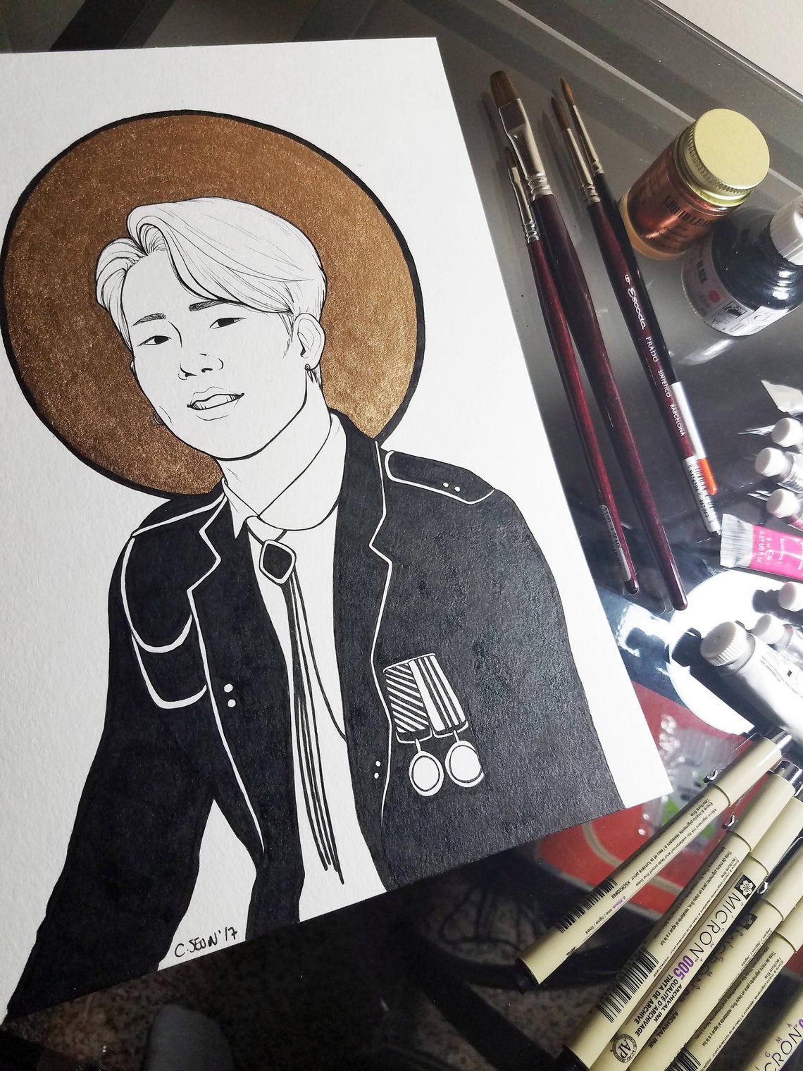 Monsta X Joohoney ink and gold painting picture