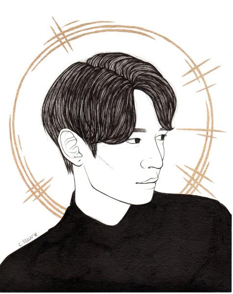 SHINee Minho ink and gold portrait