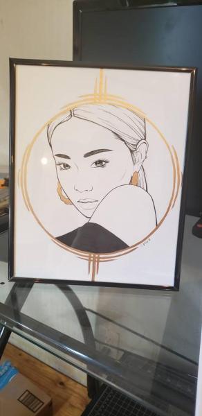 Blackpink Jennie ink and gold painting picture