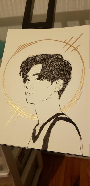 SHINee Key ink and gold portrait picture
