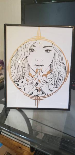 Blackpink Jennie ink and gold painting picture