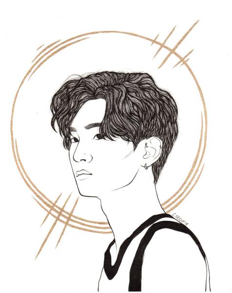 SHINee Key ink and gold portrait picture