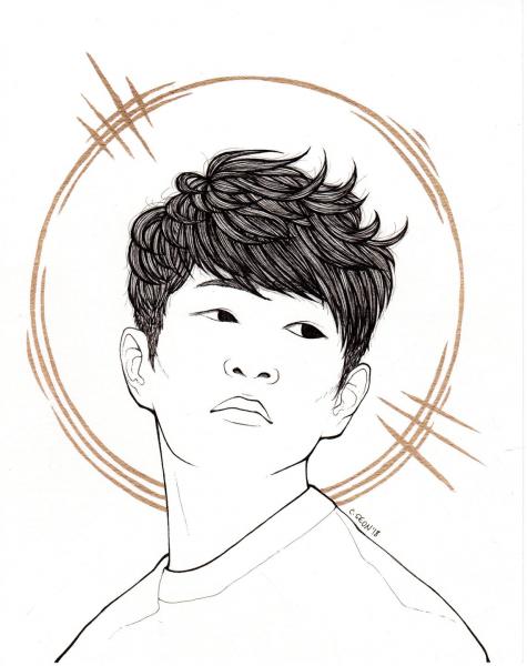 SHINee Onew ink and gold painting