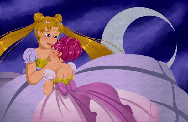 Usagi and Chibiusa under the Moon print