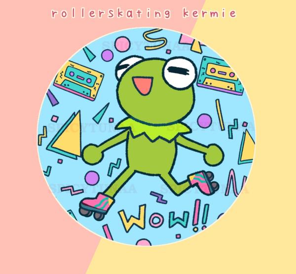 Rollerskating Kermie 2.25" Circle Pinback Button picture