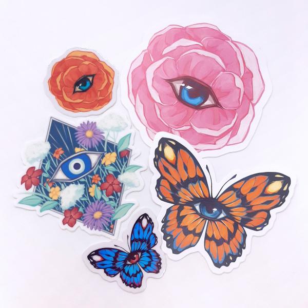 Evil Eyes Vinyl Sticker Pack | Butterfly & Flowers picture