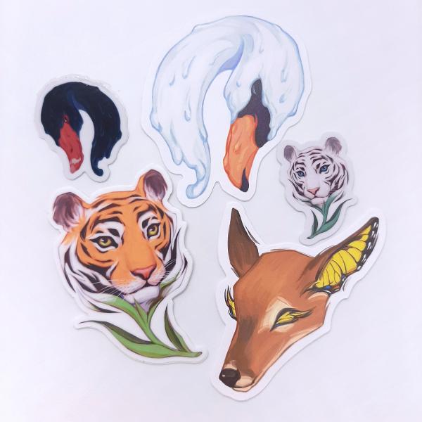 Strange Fauna Vinyl Sticker Pack | Tiger, Deer, Swan picture