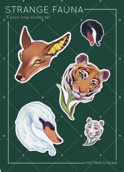 Strange Fauna Vinyl Sticker Pack | Tiger, Deer, Swan