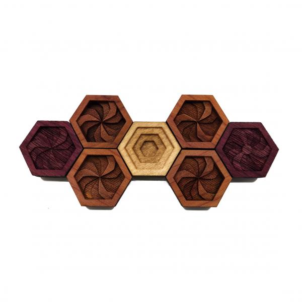 SHARP SWIRLS: Hardwood Magnet Set- Hexagons picture