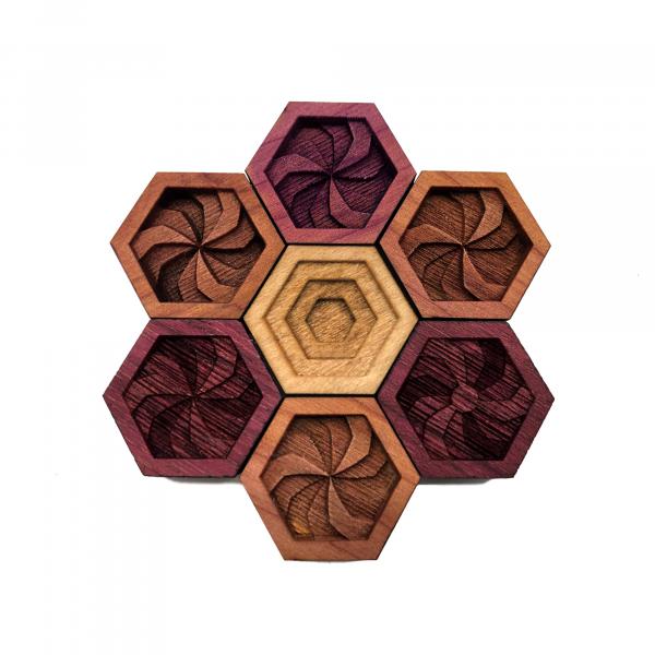 SHARP SWIRLS: Hardwood Magnet Set- Hexagons