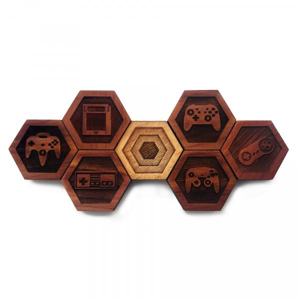 GAMER SET 01: Hardwood Magnet Set- Hexagons picture