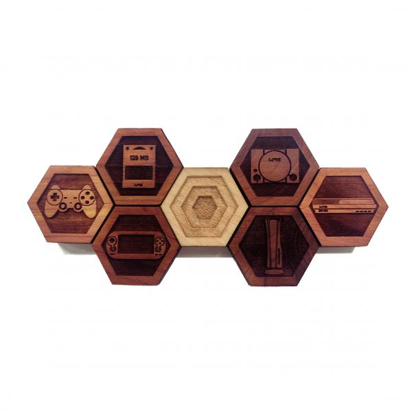 GAMER SET 02: Hardwood Magnet Set- Hexagons picture