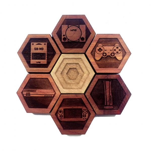 GAMER SET 02: Hardwood Magnet Set- Hexagons